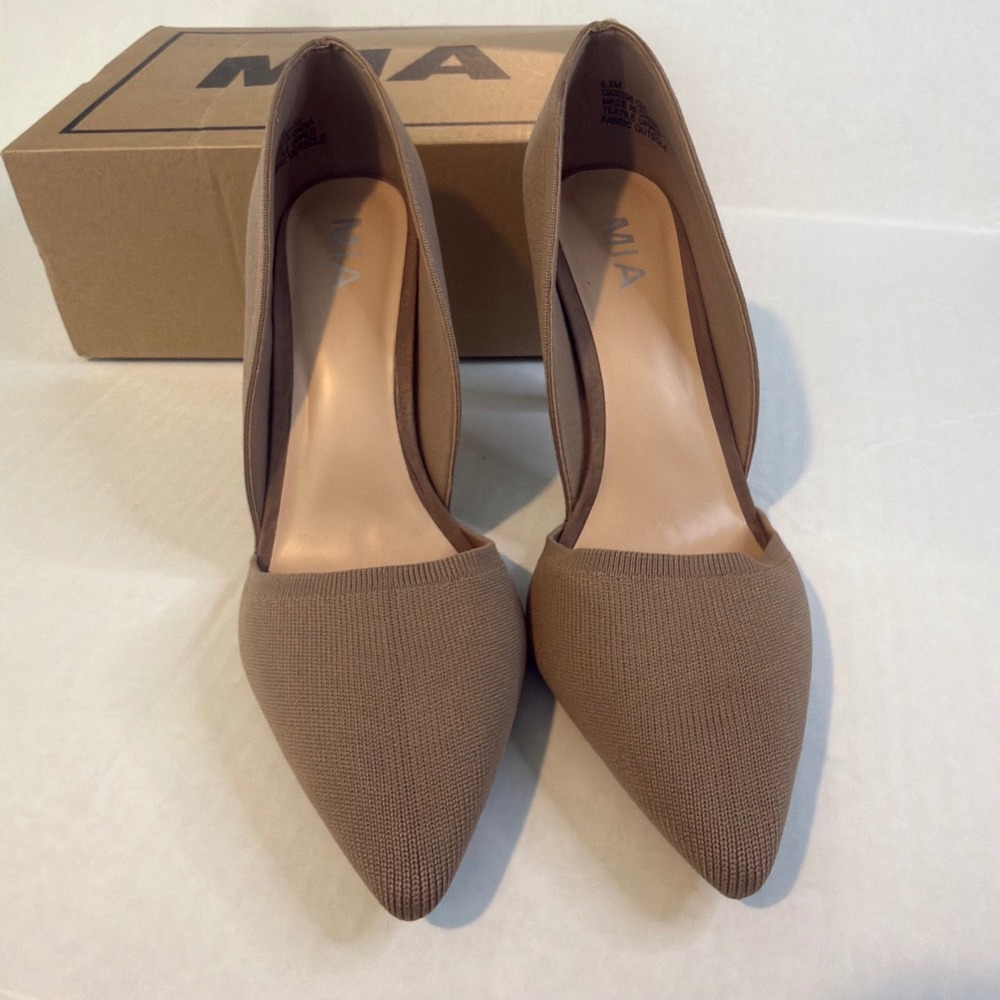 MIA Cia Dark Sand Flyknit D'Orsay‎ Pointed Toe Pumps Q100295 Tan Heels 8.5M